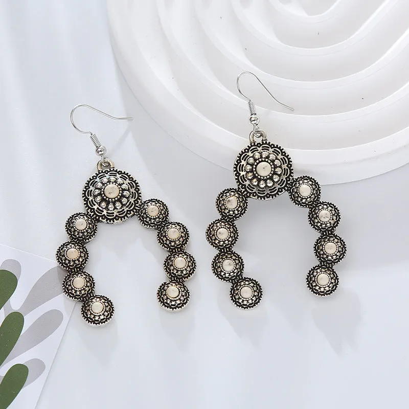 Wholesale Retro alloy inlaid turquoise creative exaggerated temperament earrings