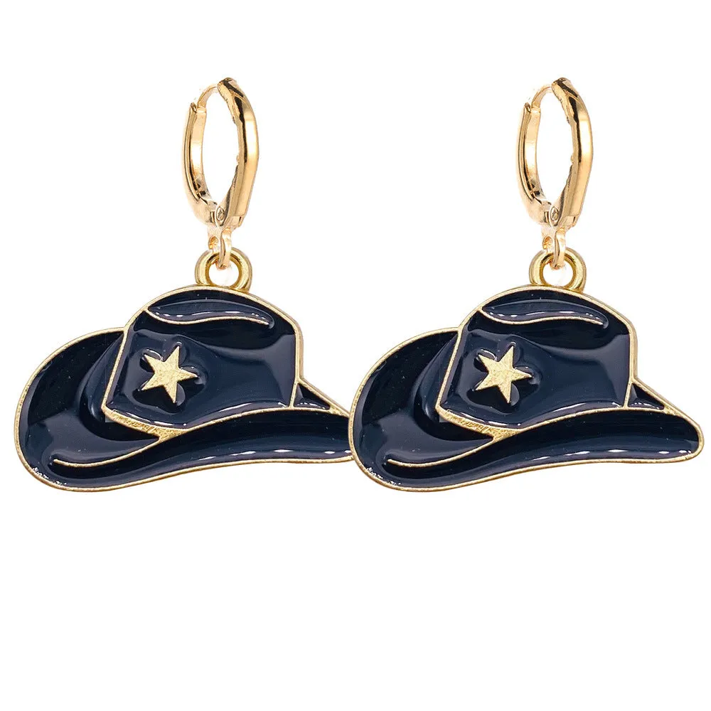 Wholesale Retro Cowboy Boots Fashion Hat Alloy Drip Oil Pendant Earrings