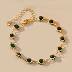 Wholesale Retro Dark Green Zircon Copper Bracelet