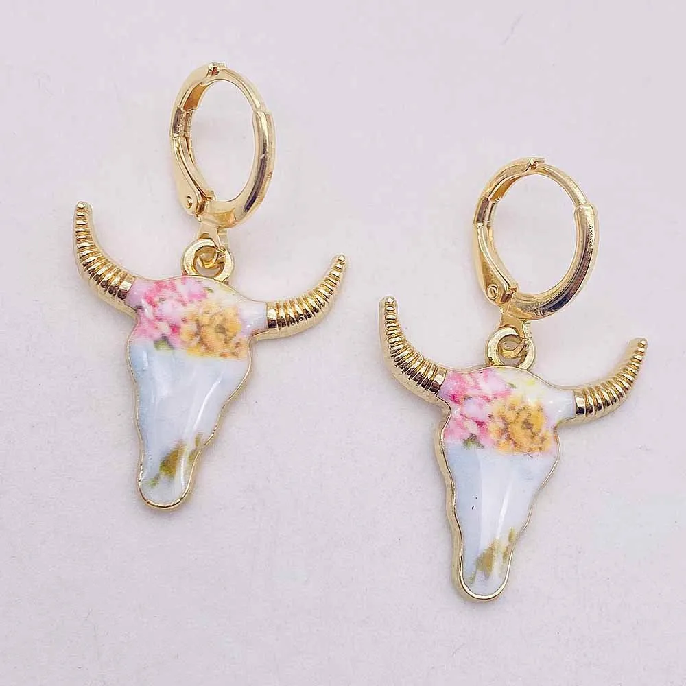 Wholesale Retro Ethnic Style Cow Head Pendant Western Cowboy Series Earrings