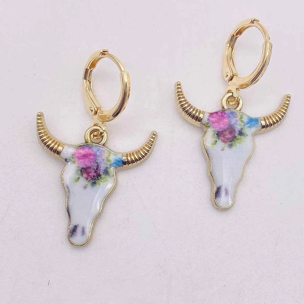 Wholesale Retro Ethnic Style Cow Head Pendant Western Cowboy Series Earrings