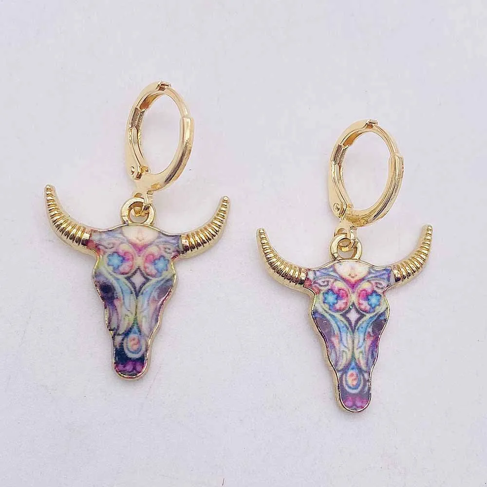 Wholesale Retro Ethnic Style Cow Head Pendant Western Cowboy Series Earrings