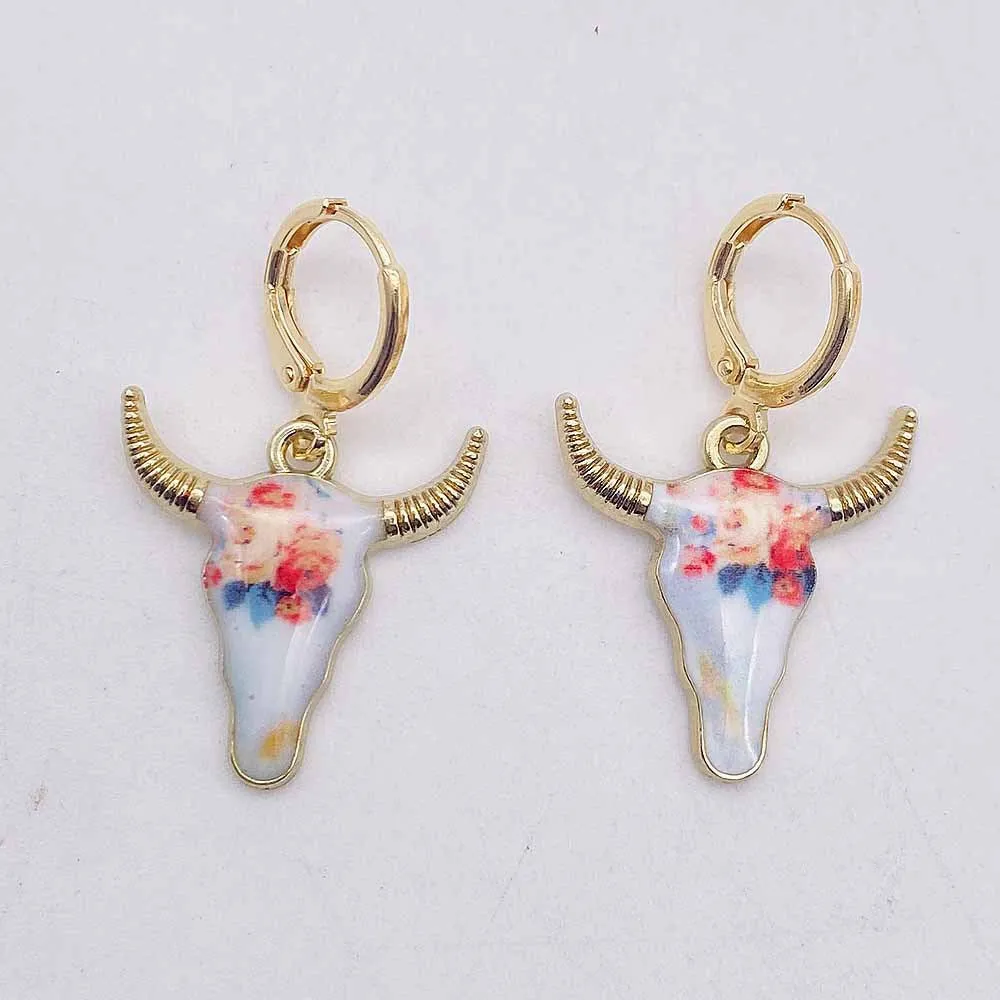 Wholesale Retro Ethnic Style Cow Head Pendant Western Cowboy Series Earrings