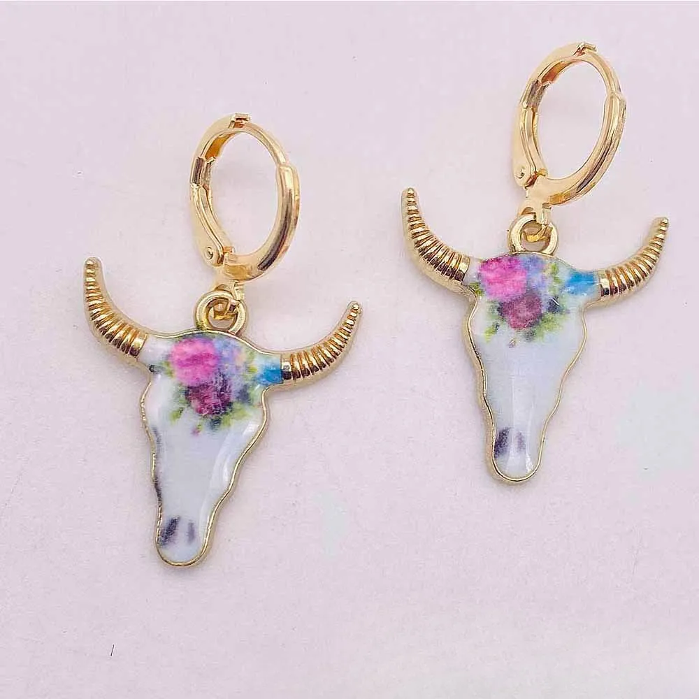 Wholesale Retro Ethnic Style Cow Head Pendant Western Cowboy Series Earrings