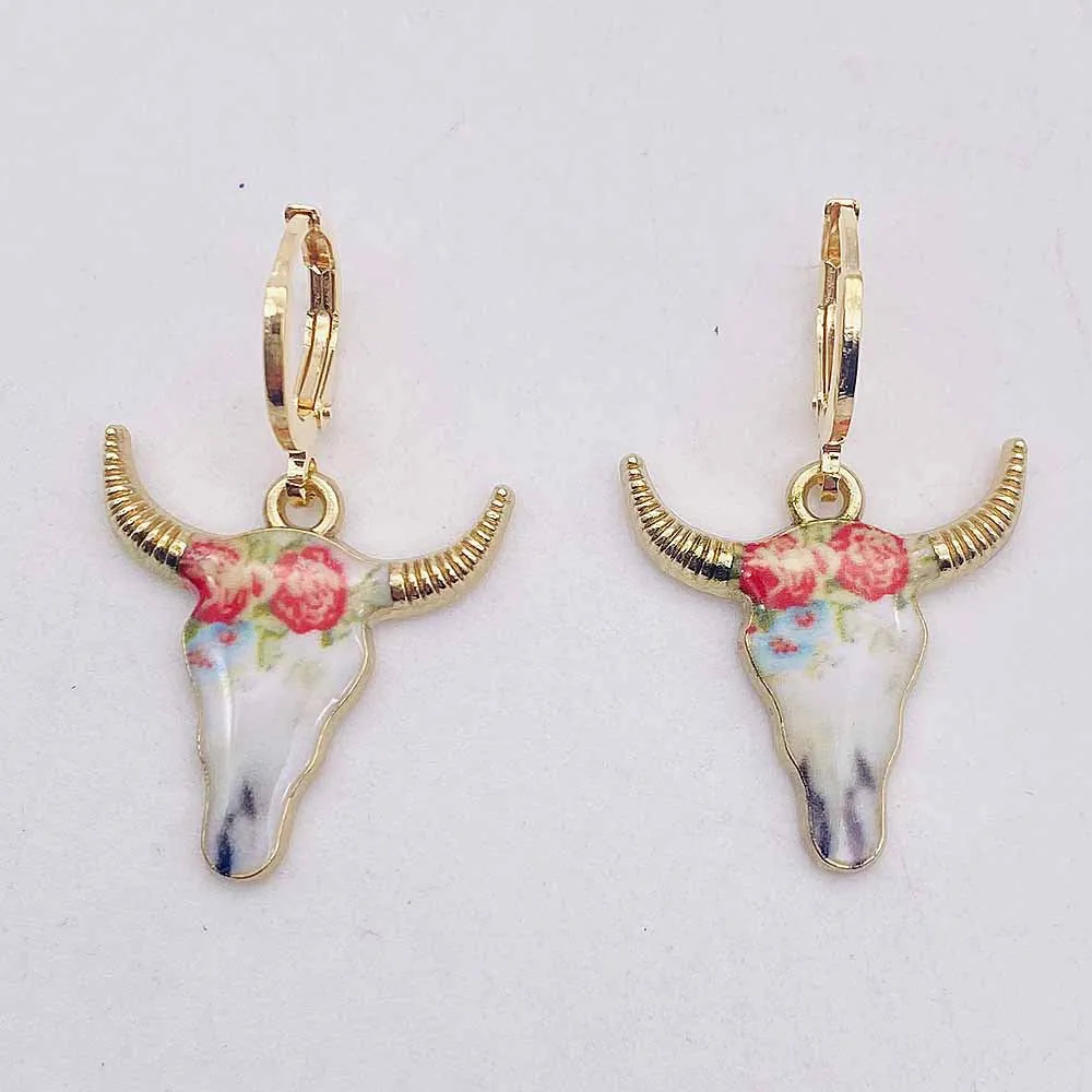 Wholesale Retro Ethnic Style Cow Head Pendant Western Cowboy Series Earrings