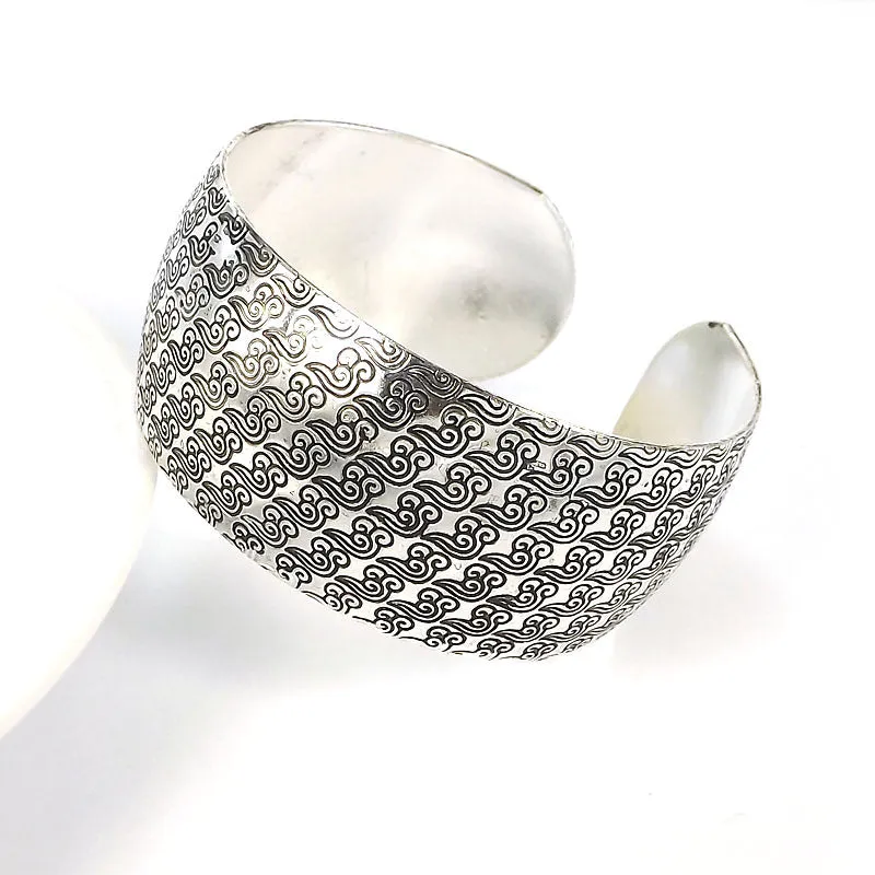 Wholesale Retro Ethnic Style Peony Wide Bracelet