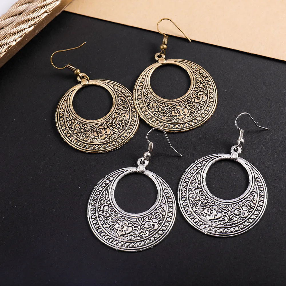 Wholesale Retro ethnic style totem pattern round hollow earrings