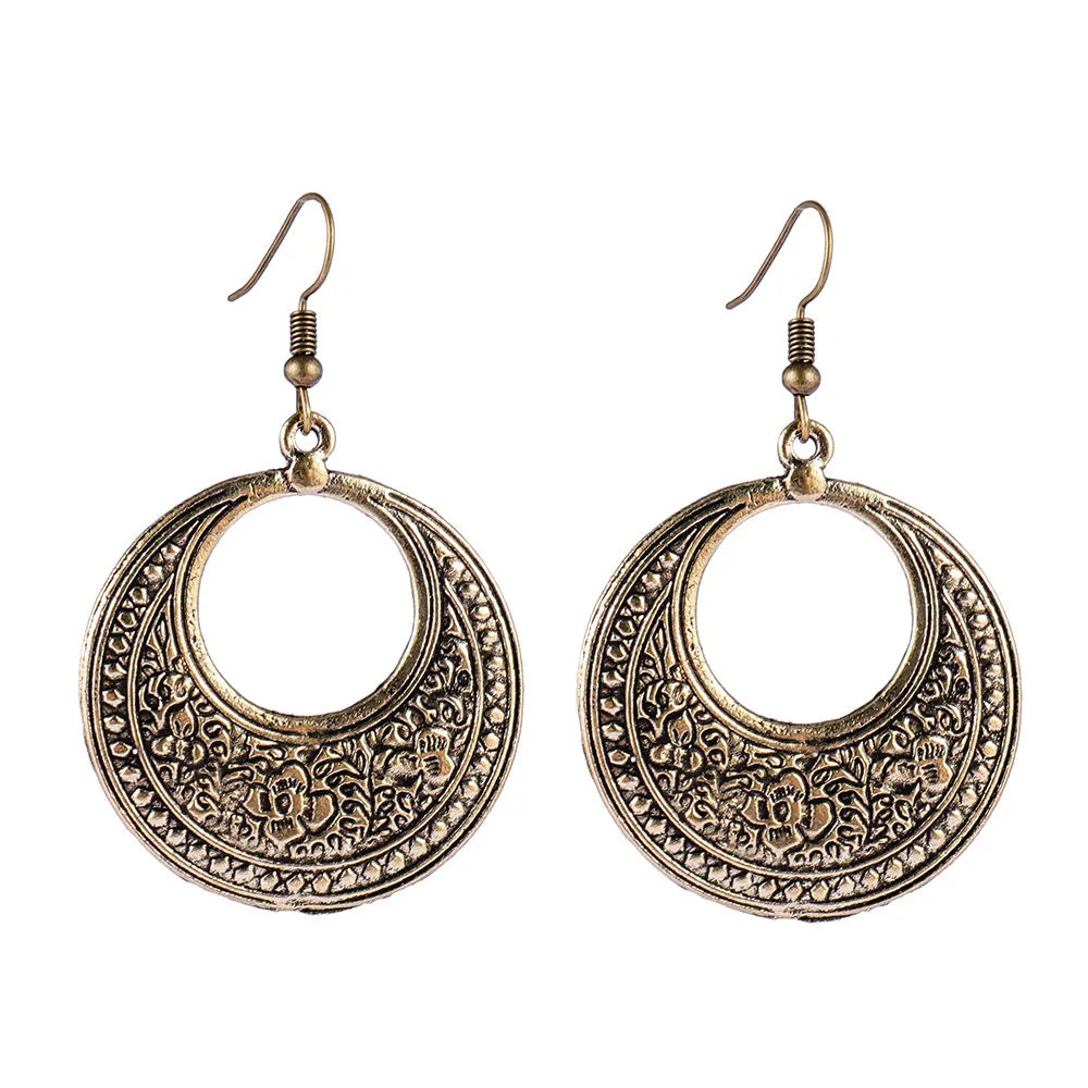 Wholesale Retro ethnic style totem pattern round hollow earrings