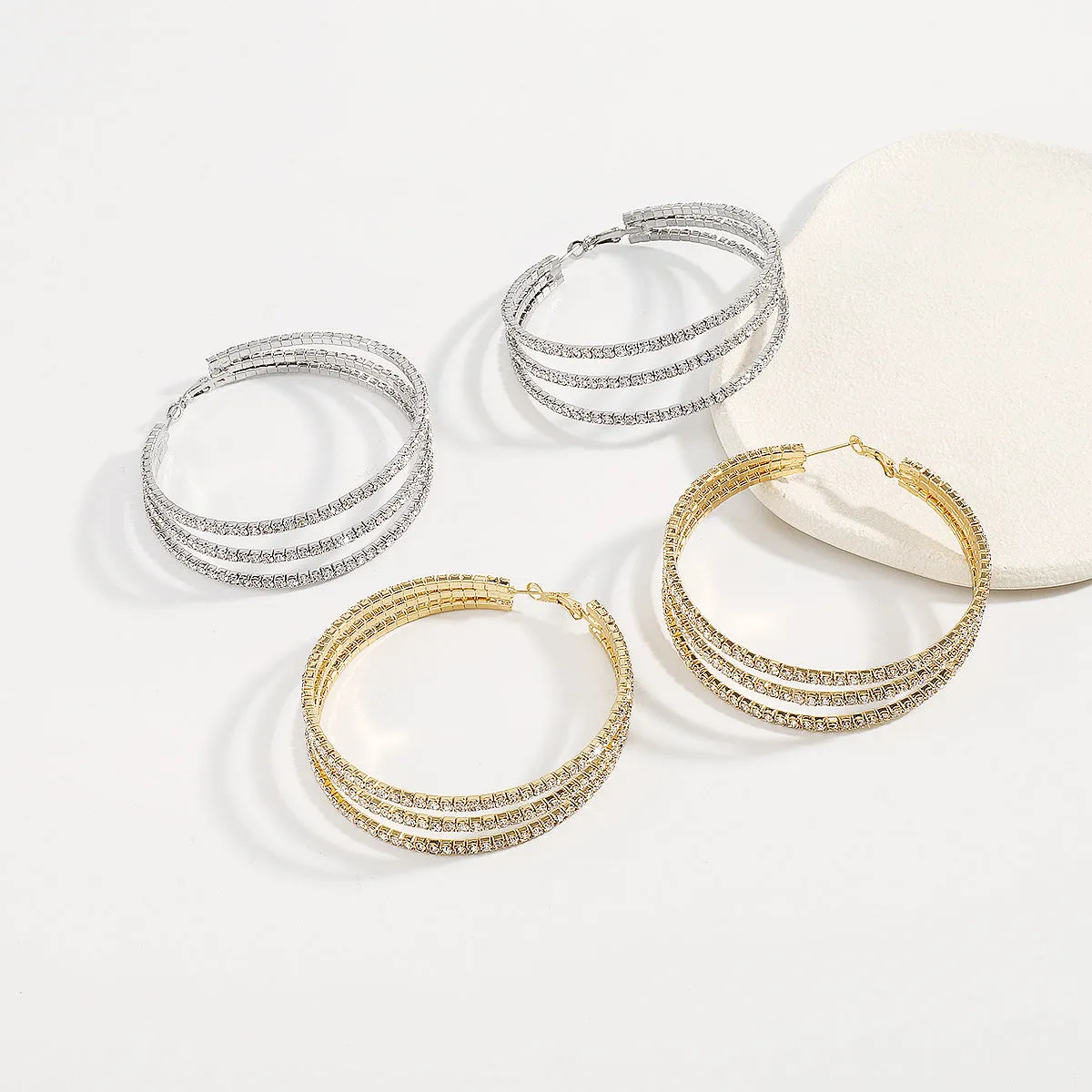 Wholesale Retro Exaggerated Multi-layered Circle Full Diamond Earrings