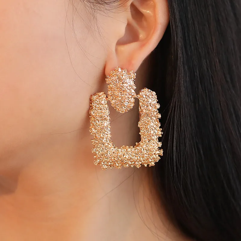 Wholesale Retro Exaggerated Square Frosted Alloy Earrings