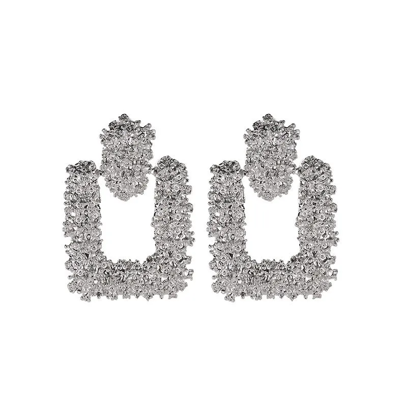 Wholesale Retro Exaggerated Square Frosted Alloy Earrings
