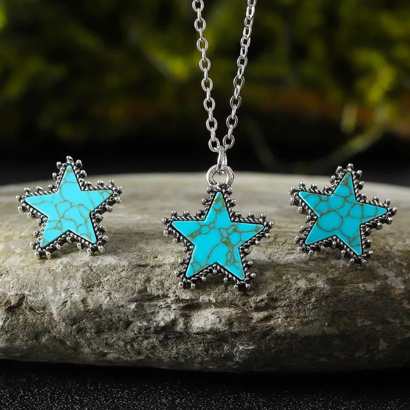Wholesale Retro Fashion Western Turquoise Five-pointed Star Creative Versatile Earrings