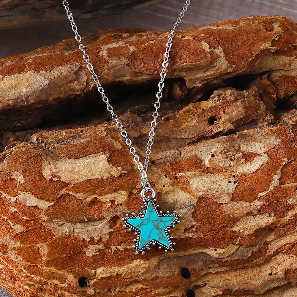 Wholesale Retro Fashion Western Turquoise Five-pointed Star Creative Versatile Earrings
