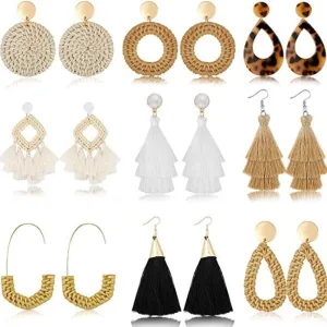 Wholesale Retro Geometric Beach Holiday Exaggerated Rattan Earrings