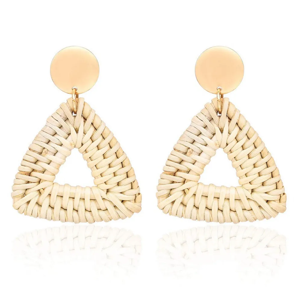 Wholesale Retro Geometric Beach Holiday Exaggerated Rattan Earrings