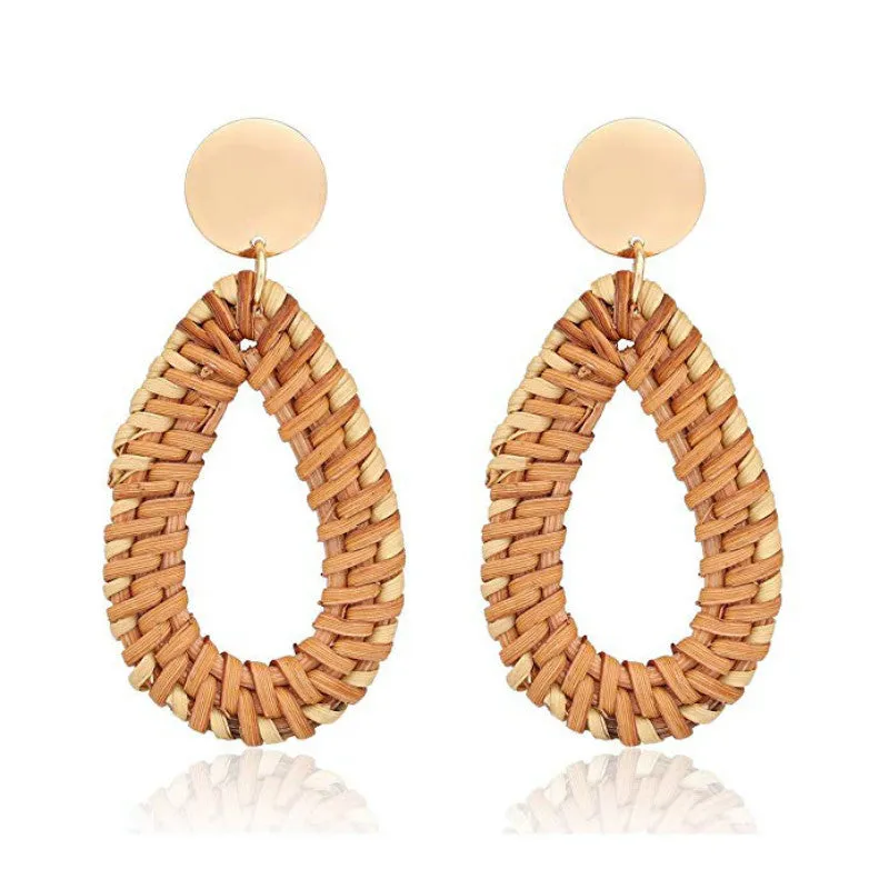 Wholesale Retro Geometric Beach Holiday Exaggerated Rattan Earrings