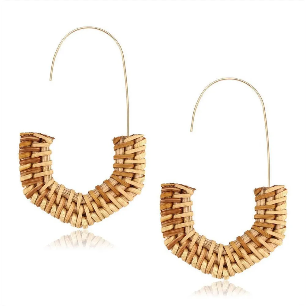 Wholesale Retro Geometric Beach Holiday Exaggerated Rattan Earrings