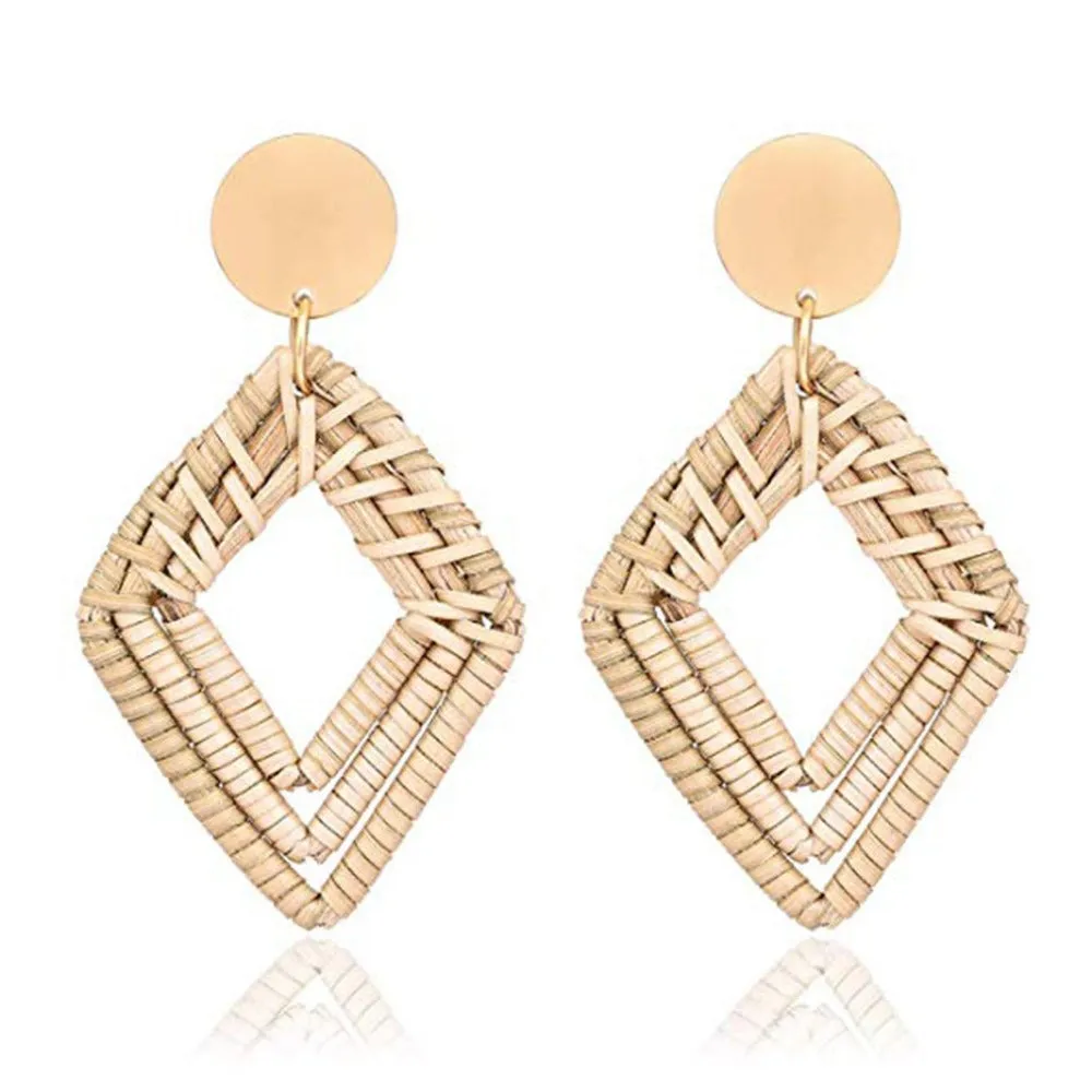 Wholesale Retro Geometric Beach Holiday Exaggerated Rattan Earrings