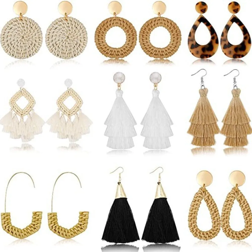 Wholesale Retro Geometric Beach Holiday Exaggerated Rattan Earrings