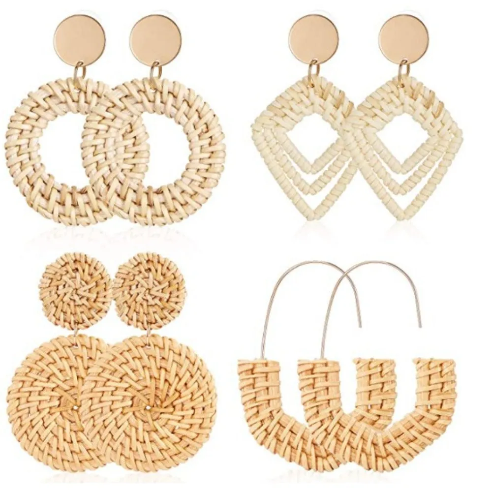 Wholesale Retro Geometric Beach Holiday Exaggerated Rattan Earrings