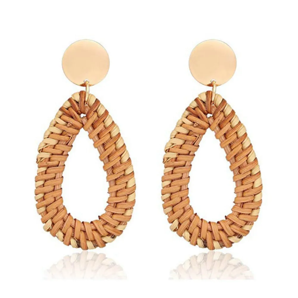 Wholesale Retro Geometric Beach Holiday Exaggerated Rattan Earrings