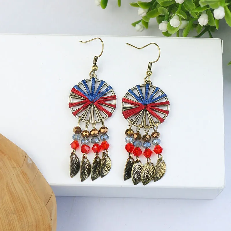 Wholesale Retro Geometric Leaf Rice Beads Fashion Earrings