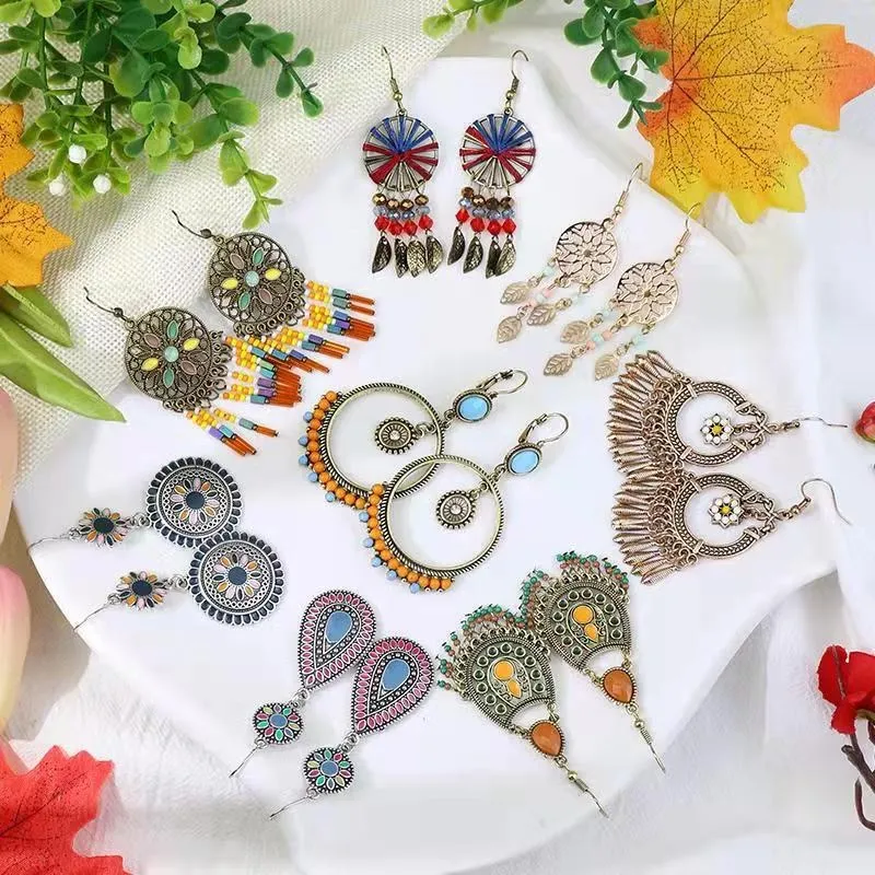 Wholesale Retro Geometric Leaf Rice Beads Fashion Earrings