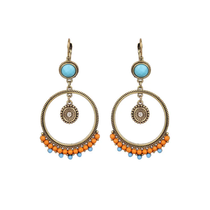 Wholesale Retro Geometric Leaf Rice Beads Fashion Earrings