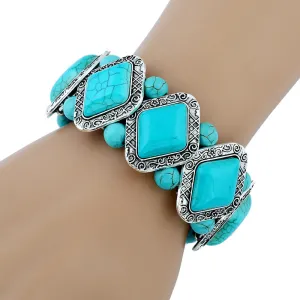 Wholesale Retro geometric pattern diamond turquoise bracelet
