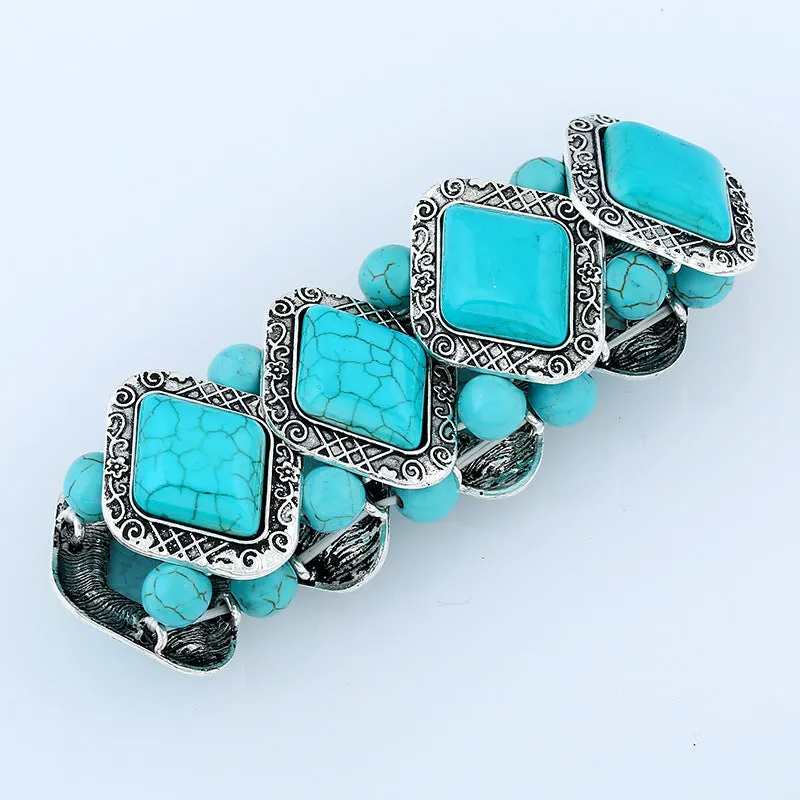 Wholesale Retro geometric pattern diamond turquoise bracelet