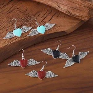 Wholesale Retro Gothic Style Peach Heart Wings Personality Niche Design Oil Drop Heart Wings Earrings