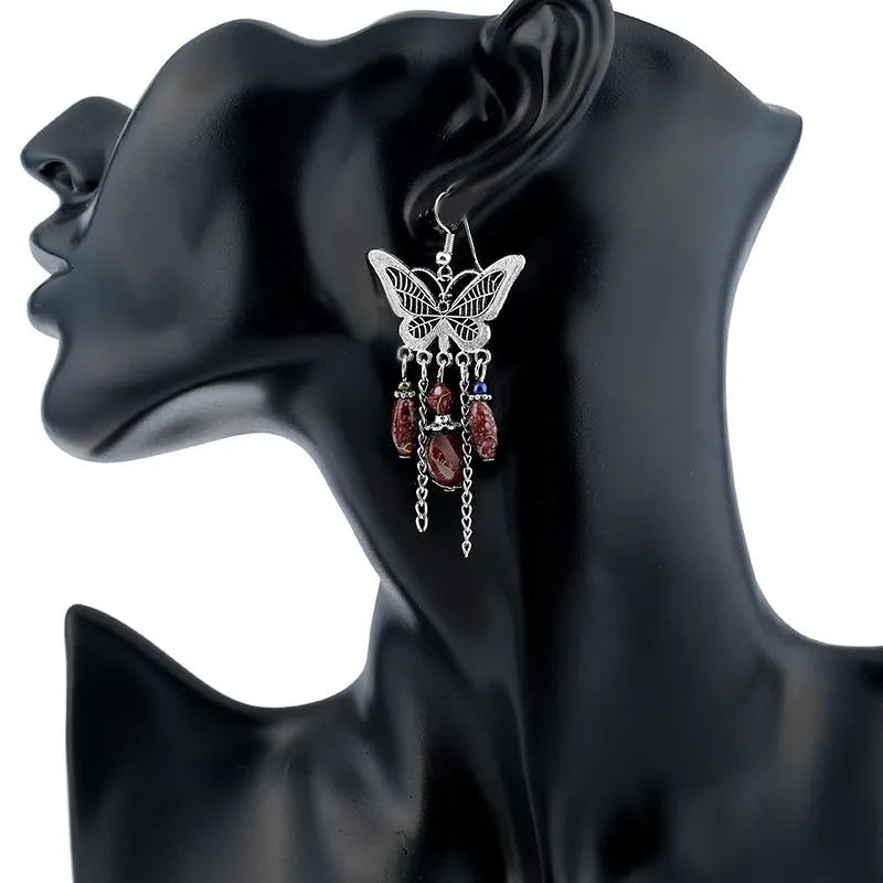 Wholesale retro hollow butterfly tassel earrings