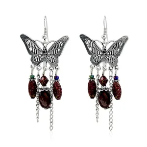 Wholesale retro hollow butterfly tassel earrings