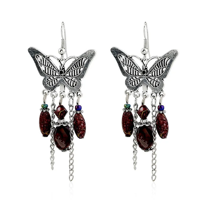 Wholesale retro hollow butterfly tassel earrings