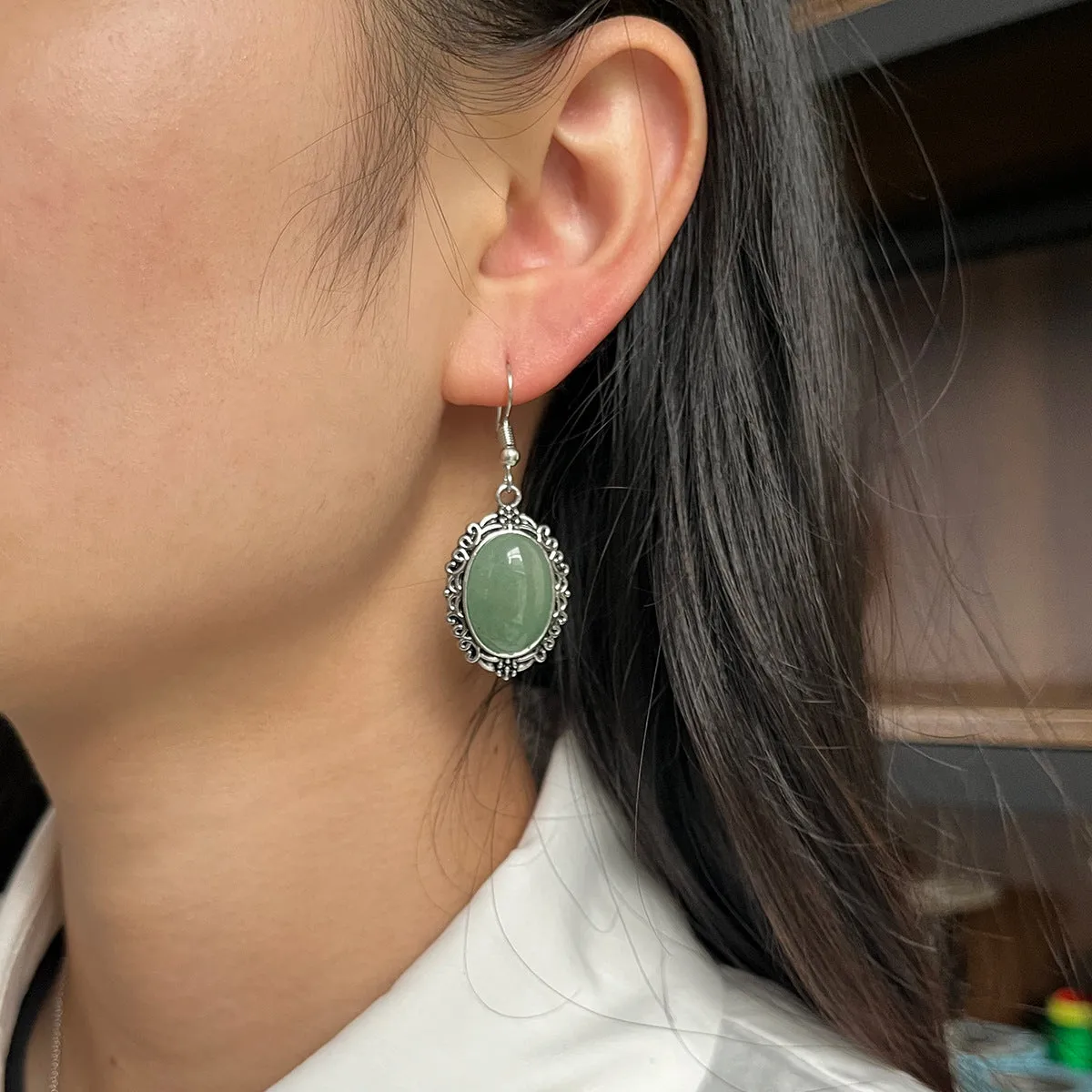 Wholesale retro hollow crystal natural stone pendant earrings