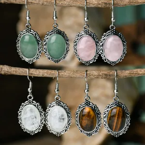 Wholesale retro hollow crystal natural stone pendant earrings