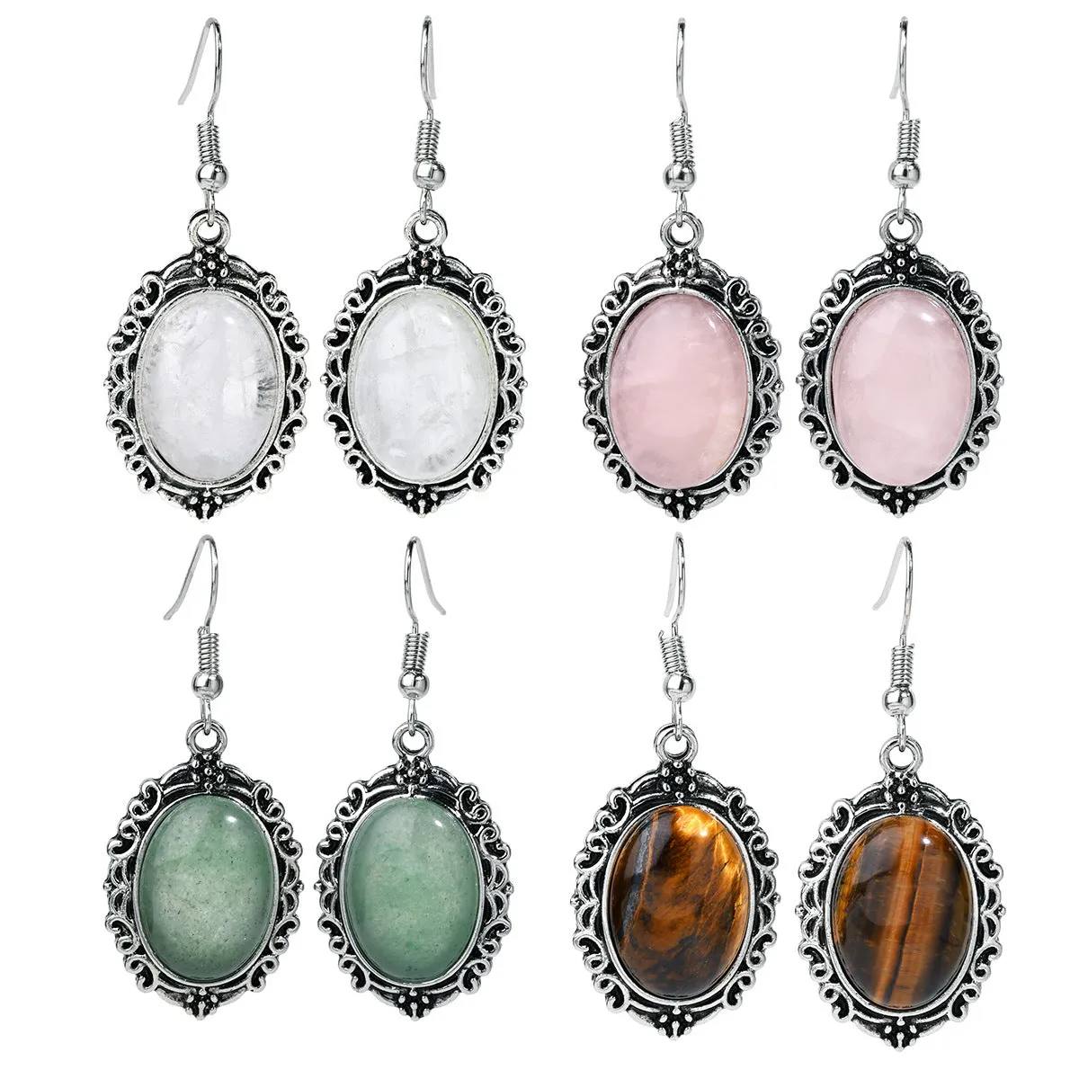 Wholesale retro hollow crystal natural stone pendant earrings