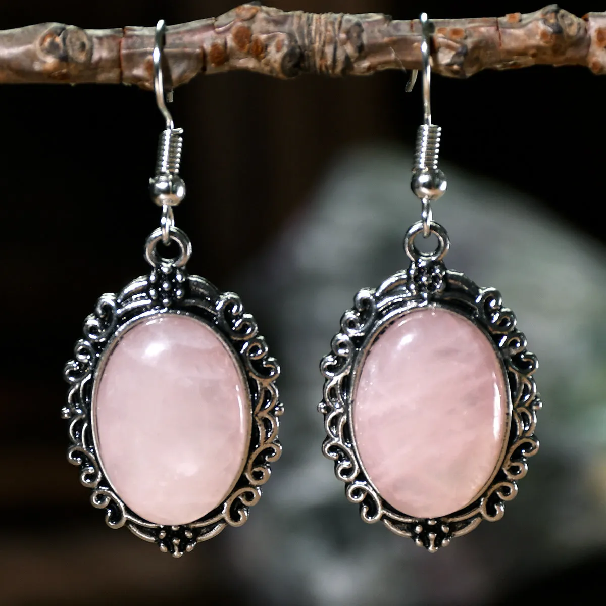 Wholesale retro hollow crystal natural stone pendant earrings