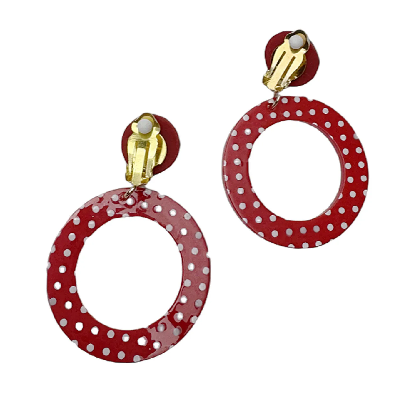 Wholesale Retro Hong Kong style red exaggerated polka dot large hoop earrings