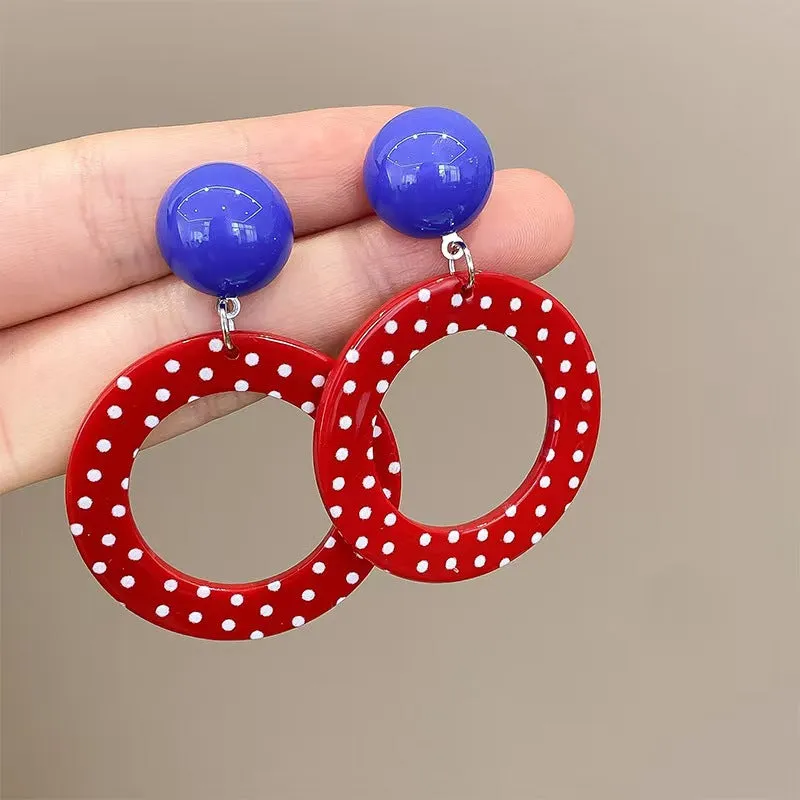 Wholesale Retro Hong Kong style red exaggerated polka dot large hoop earrings
