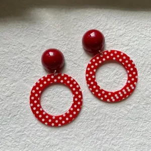 Wholesale Retro Hong Kong style red exaggerated polka dot large hoop earrings