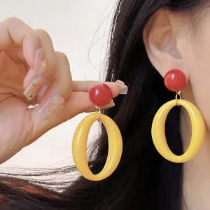 Wholesale Retro Hong Kong style sweet contrast color exaggerated earrings earrings ear clips