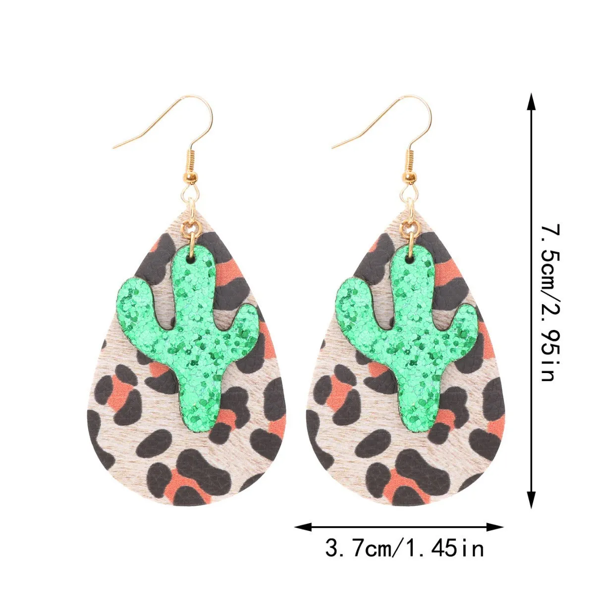 Wholesale Retro Leopard Drop Shape Cactus Earrings