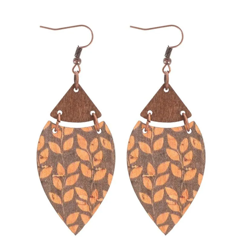Wholesale Retro Leopard Leaf Splicing Woodblock Fashion Exaggerated Earrings