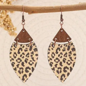 Wholesale Retro Leopard Leaf Splicing Woodblock Fashion Exaggerated Earrings