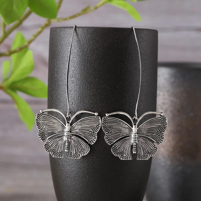 Wholesale Retro Long Butterfly Simple Cold Style Temperament Fashion Personality Metal Distressed Earrings