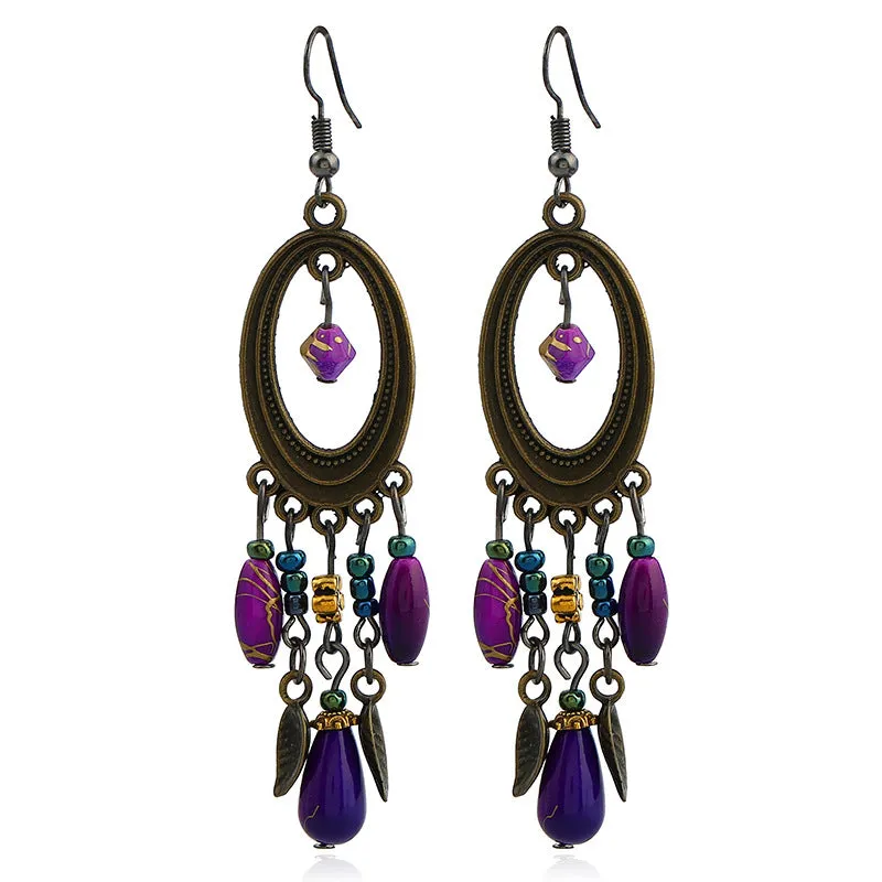 Wholesale Retro long tassel earrings stud bohemian