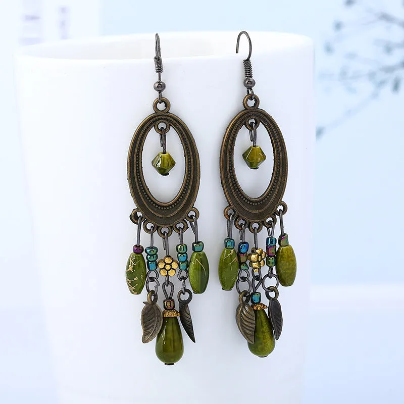 Wholesale Retro long tassel earrings stud bohemian