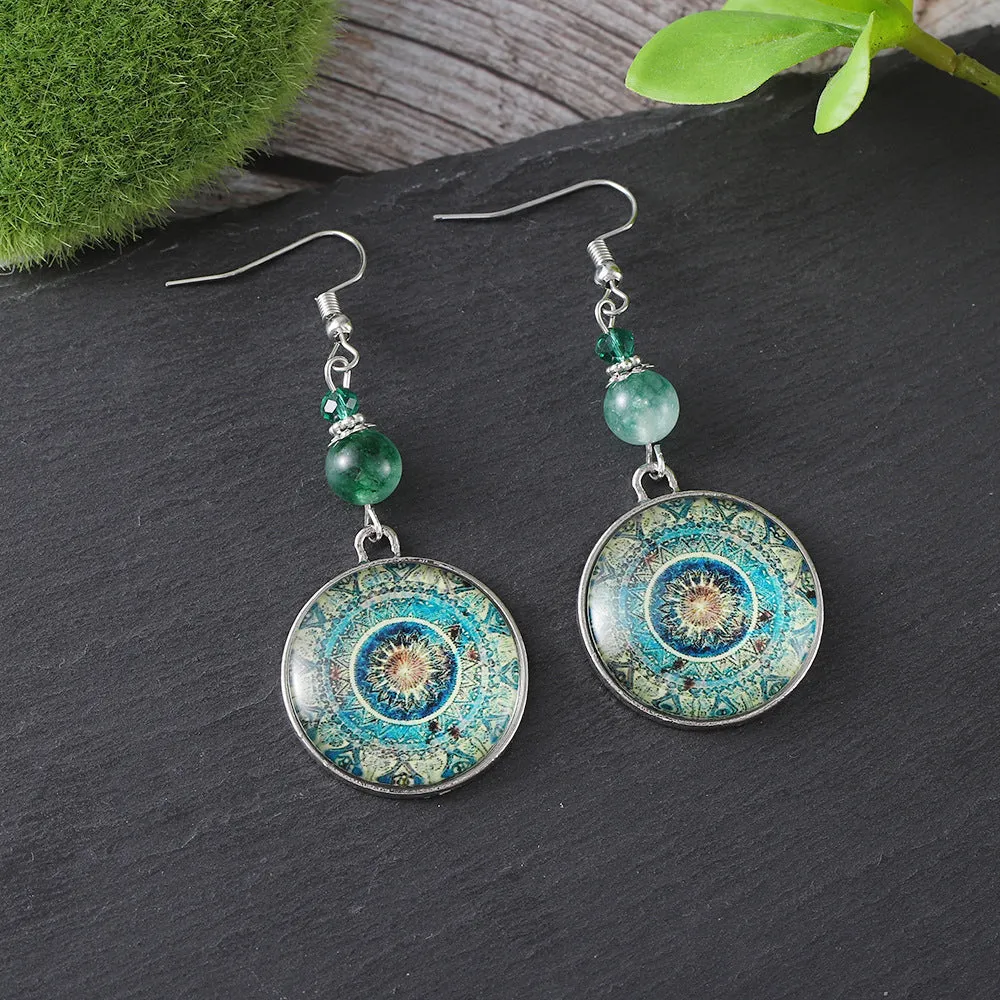 Wholesale retro mandala flower Time Gem ethnic style dream catcher long pendant earrings