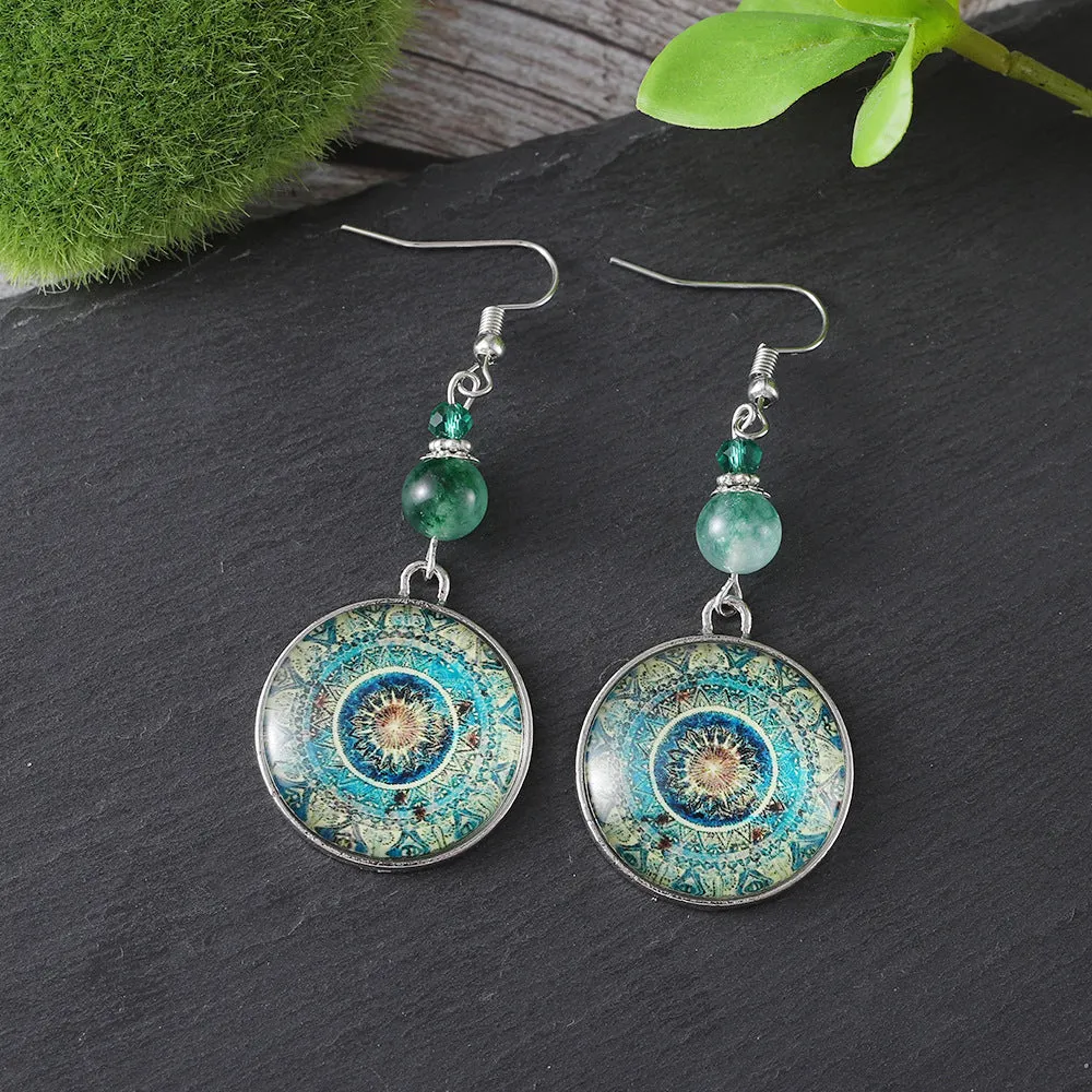 Wholesale retro mandala flower Time Gem ethnic style dream catcher long pendant earrings